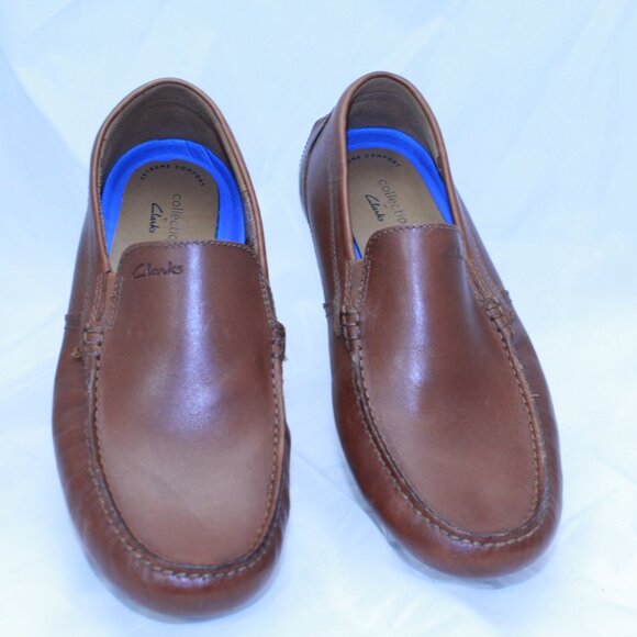 Clarks Size 10M Dark Tan Leather MARKMAN PLAIN Extreme Comfort Driving Loafers - Picture 2 of 12